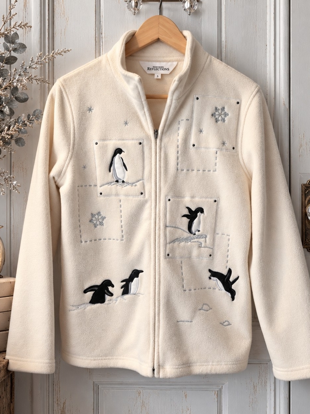 Vintage Y2K Northern Reflections Penguin Fleece Jacket Oversized Small